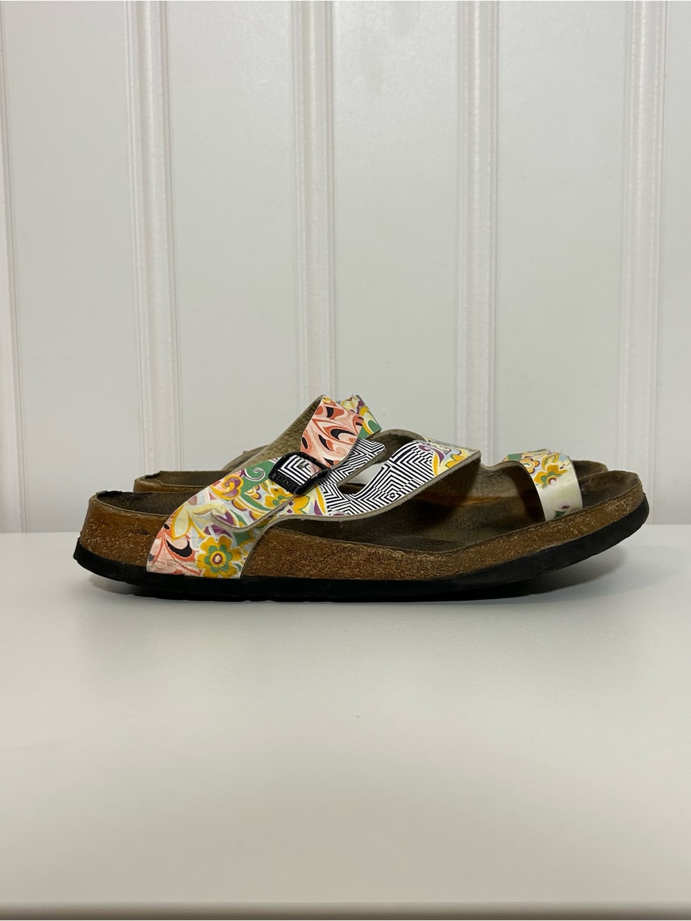 Birkenstock Birkis Floral squares Multicolor green pink black sandals women’s 7